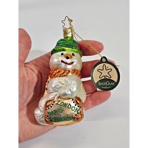 KSD Vintage Inge-Glas Christmas Blown Glass Ornament Traveling Snowman Suitcase
